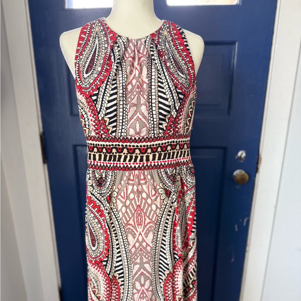London Times Red and Black Geometric Maxi Dress